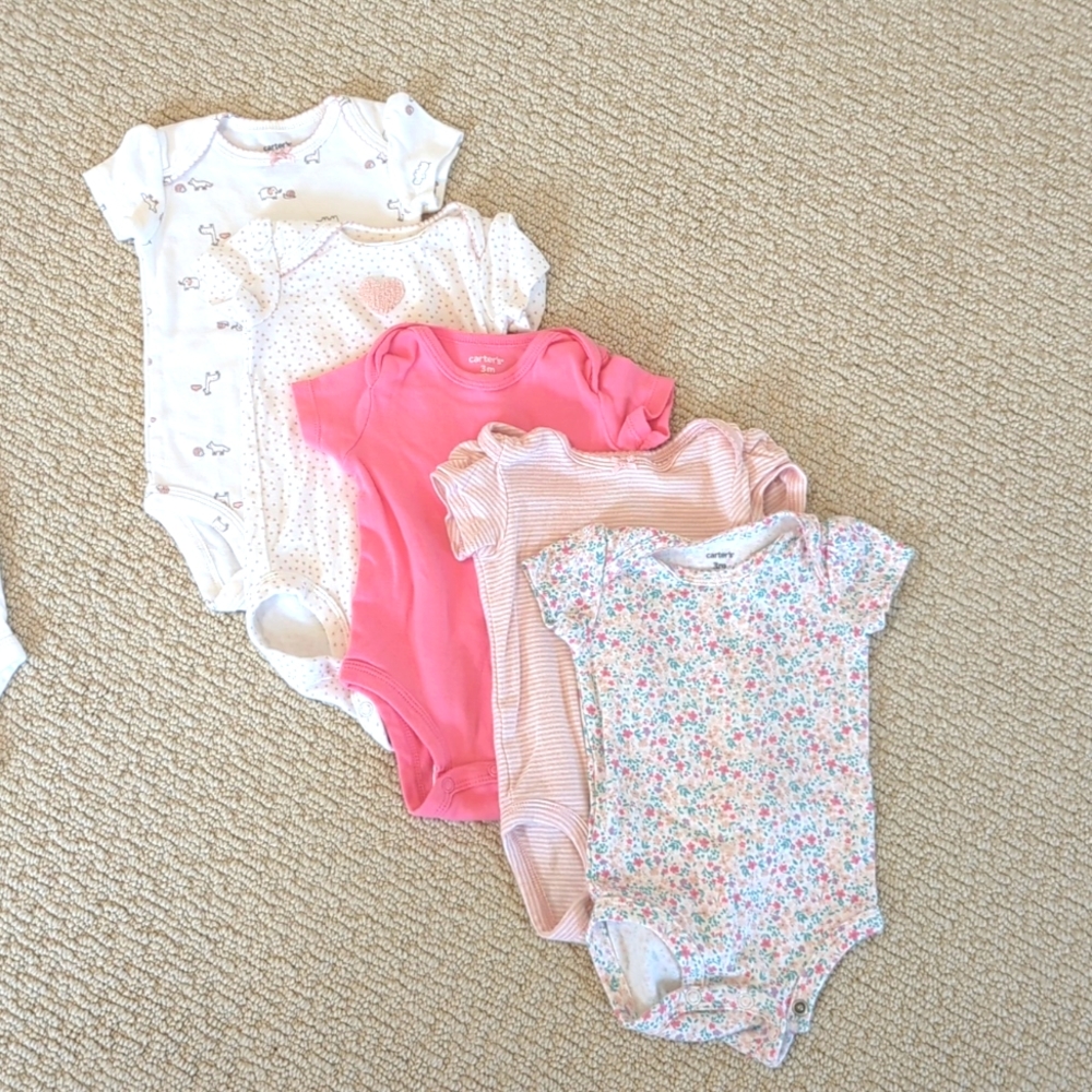 5 Pink Carter's Onesies 3M